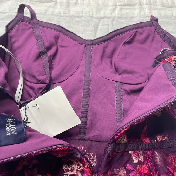 NWT Marchesa Notte Purple Floral Paneled Ruffled Cady Dress Sz 2 Formal Evening - Picture 5 of 7